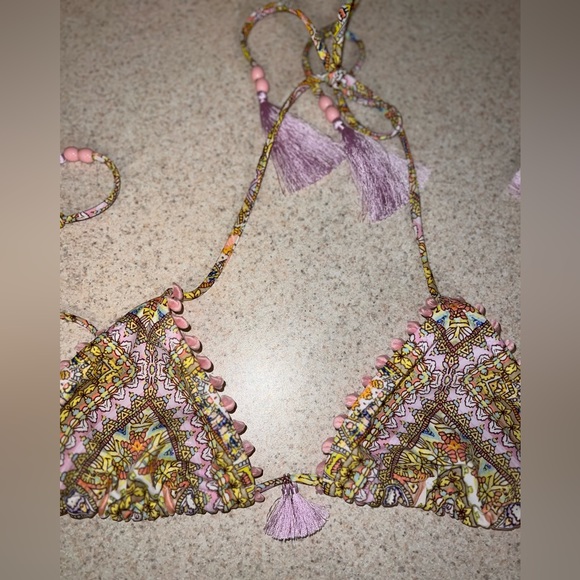 VICTORIA'S SECRET "The Gorgeous" Bikini Top Halter Tassel Tie Pink - Picture 2 of 3
